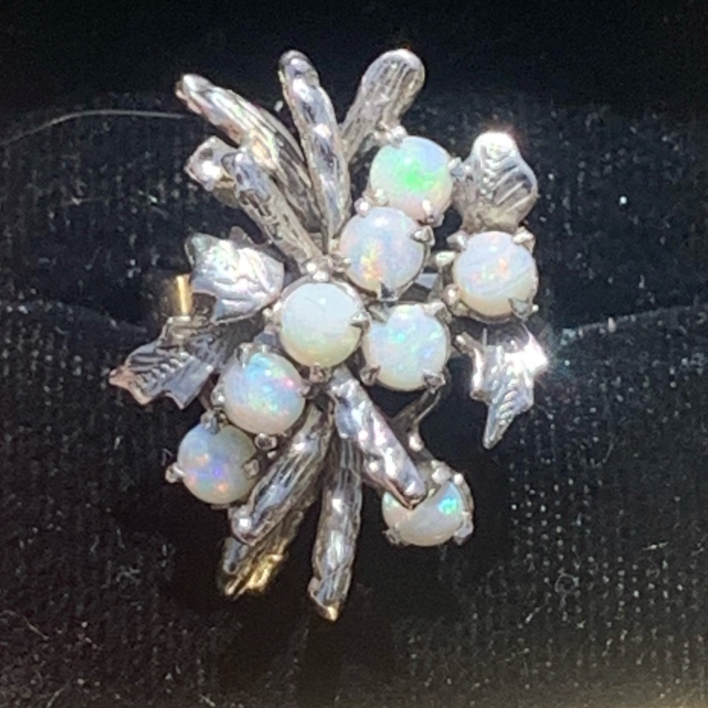 Vintage Cocktail Ring, Sterling Silver with Opal Cabochon cluster sz. 6